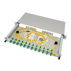 Panelowa Przełącznica Światłowodowa PS-19/12 1U wyposażona w adaptery i pigtaile SC/APC